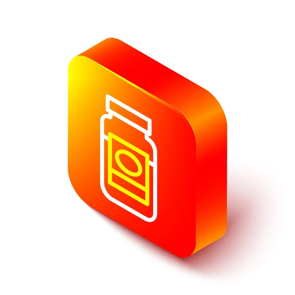 Isometrische Linie Marmeladenglas Symbol Isoliert Auf Weißem Hintergrund Orangefarbene Quadratische — Stockvektor