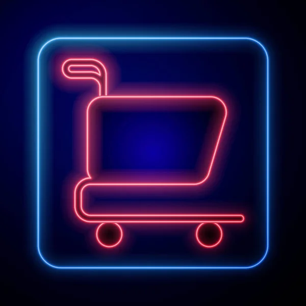 Glödande Neon Shopping Vagn Ikon Isolerad Svart Bakgrund Nätköpskoncept Leveransskylt — Stock vektor