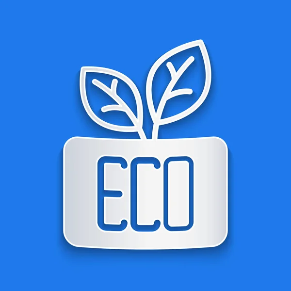 Papírvágás Levél Eco Szimbólum Ikon Elszigetelt Kék Háttérrel Banner Címke — Stock Vector