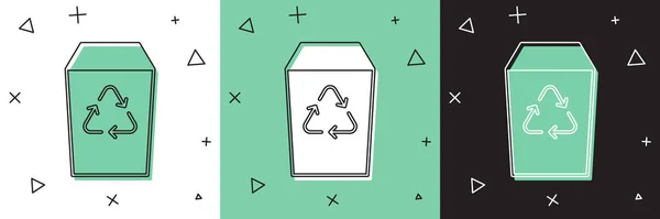 Zestaw Kosz Śmieci Ikoną Symbolu Recyklingu Izolowany Białym Zielonym Czarnym — Wektor stockowy