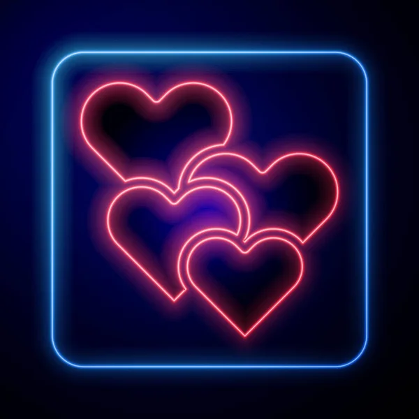Zářící Neon Srdce Ikona Izolované Černém Pozadí Romantický Symbol Spojený — Stockový vektor