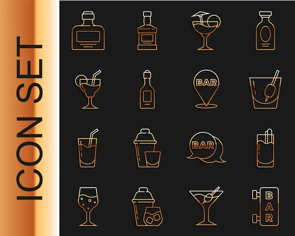 Straßenschild Mit Bar Cocktail Bloody Mary Champagnerflasche Whiskey Und Alkoholausschank — Stockvektor