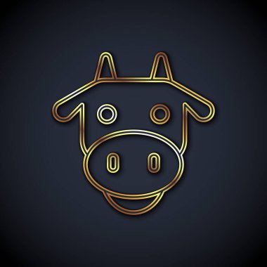 Altın çizgili İnek baş simgesi siyah arkaplanda izole edildi. Vektör