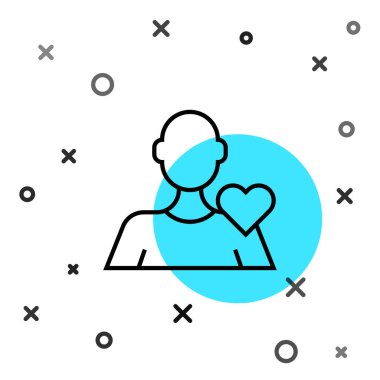 Siyah çizgi romantik erkek ikonu beyaz arka planda izole edilmiş. Sevgililer Günün kutlu olsun. Rastgele dinamik şekiller. Vektör