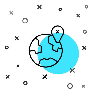 Beyaz arkaplanda izole edilmiş siyah çizgi simgesi. Dünya ya da Dünya işareti. Rastgele dinamik şekiller. Vektör