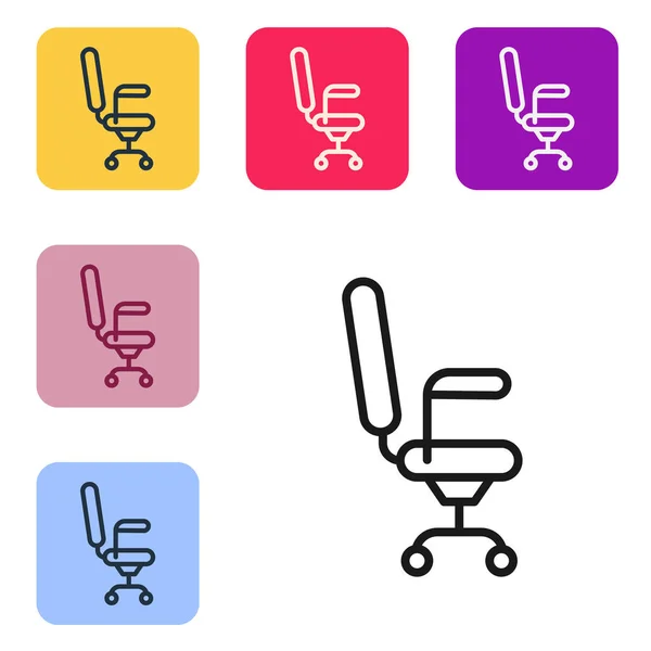 Black Line Office Chair Icon Isolated White Background Set Icons — Stock Vector