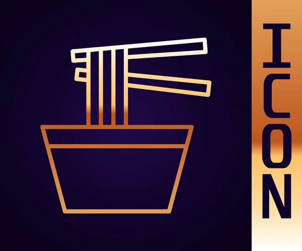 Χρυσή Γραμμή Ασιατικά Noodles Μπολ Και Chopsticks Εικονίδιο Απομονώνονται Μαύρο — Διανυσματικό Αρχείο