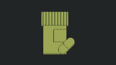 Yeşil ilaç şişesi ve siyah arka planda izole edilmiş hap ikonu. Şişe hapı işareti. Eczane tasarımı. 4K Video hareketli grafik canlandırması.