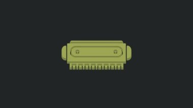 Siyah arkaplanda yeşil mızıka simgesi izole edildi. Müzik aleti. 4K Video hareketli grafik canlandırması.