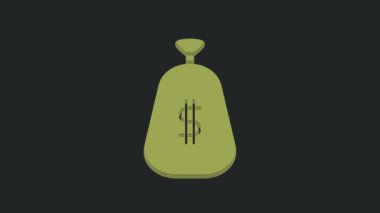 Yeşil Para Çantası simgesi siyah arkaplanda izole edildi. Dolar ya da USD sembolü. Nakit bankacılık tabelası. 4K Video hareketli grafik canlandırması.