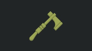 Siyah arka planda izole edilmiş yeşil Amerikan Tomahawk balta ikonu. 4K Video hareketli grafik canlandırması.