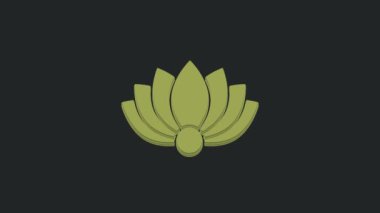 Yeşil Lotus çiçek ikonu siyah arkaplanda izole edilmiş. 4K Video hareketli grafik canlandırması.