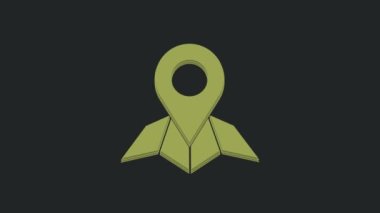 Harita kağıdındaki Yeşil Yer Tutucu siyah arkaplanda izole edilmiş perspektif simgesi. 4K Video hareketli grafik canlandırması.