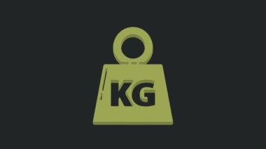 Yeşil Ağırlık simgesi siyah arkaplanda izole edildi. Kilogram ağırlık kaldırmak ve ölçmek için ağırlık bloğu. Kütle sembolü. 4K Video hareketli grafik canlandırması.