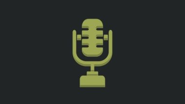 Siyah arkaplanda yeşil mikrofon simgesi izole edildi. Radyodaki mikrofondan. Sözcü işareti. 4K Video hareketli grafik canlandırması.