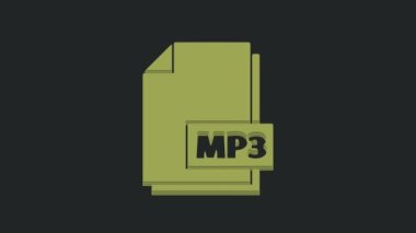 Yeşil MP3 dosya belgesi. Siyah arkaplanda izole edilmiş mp3 düğmesi simgesi indir. Mp3 müzik format işareti. MP3 dosya sembolü. 4K Video hareketli grafik canlandırması.