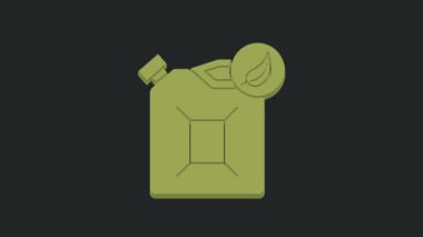 Yeşil Biyolojik yakıt kutusu simgesi siyah arkaplanda izole edildi. Çevre biyolojisi ve namlusu. Yeşil çevre ve geri dönüşüm. 4K Video hareketli grafik canlandırması.