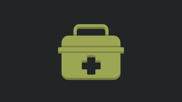 绿色急救箱图标隔离在黑色背景 有交叉的医疗盒紧急医疗设备 卫生保健概念 4K视频运动图形动画 — 图库视频影像