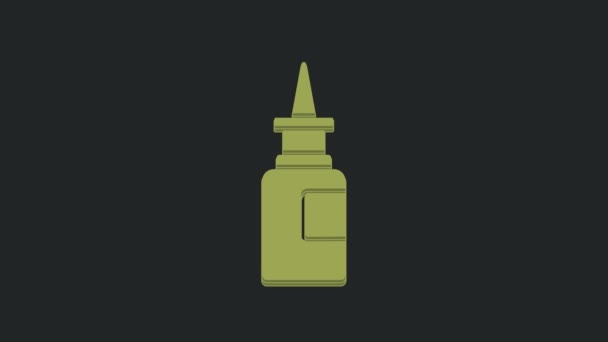 黒の背景に隔離された緑色のボトルの鼻スプレーアイコン 4Kビデオモーショングラフィックアニメーション — ストック動画