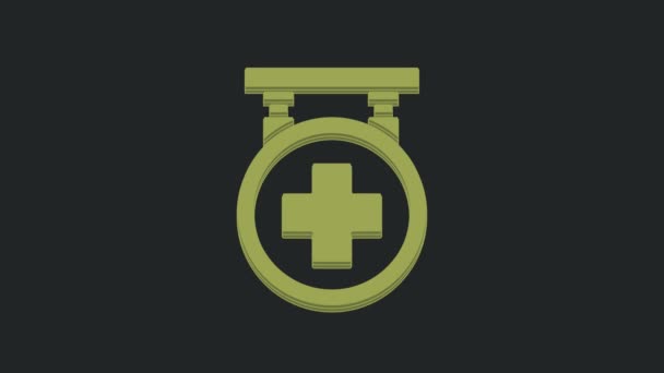 Green Hospital Signboard Icon Isolated Black Background Video Motion Graphic — Stock Video