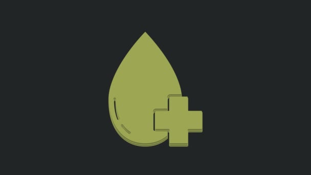 緑黒の背景に単離されたクロスアイコンと献血ドロップ血液 4Kビデオモーショングラフィックアニメーション — ストック動画