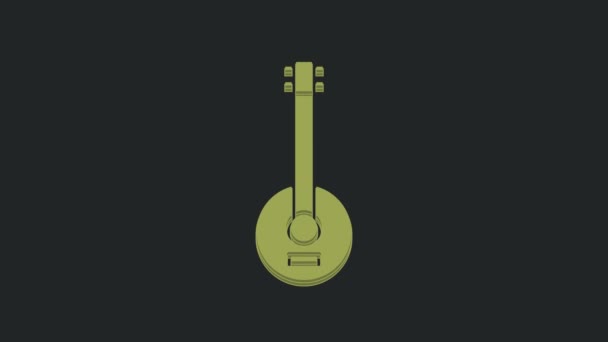 Icône Banjo Vert Isolé Sur Fond Noir Instrument Musique Animation — Video