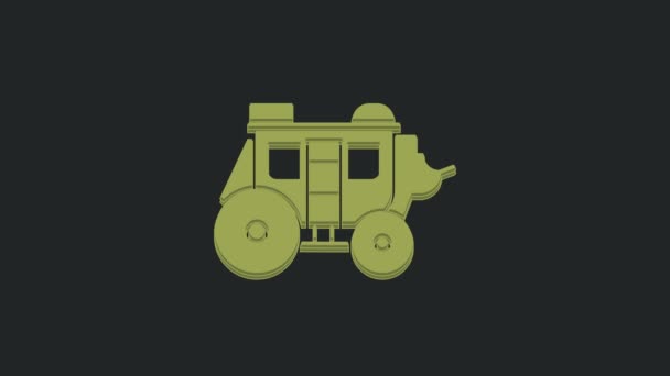 Green Western Stagecoach Icon Isolated Black Background Video Motion Graphic — Stock Video