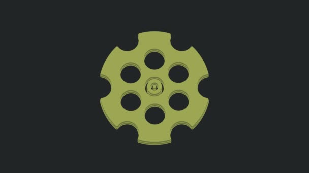 Groene Revolver Cilinder Pictogram Geïsoleerd Zwarte Achtergrond Video Motion Grafische — Stockvideo