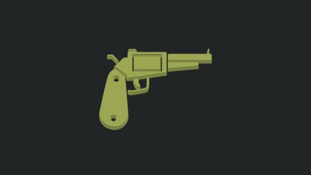 Green Revolver Gun Icon Isolated Black Background Video Motion Graphic — Stock Video