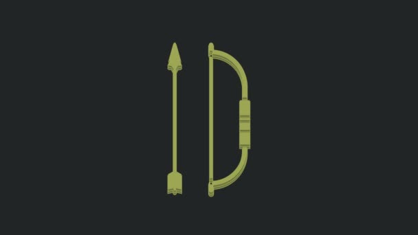黒い背景に隔離された静かなアイコンの緑の弓と矢印 4Kビデオモーショングラフィックアニメーション — ストック動画