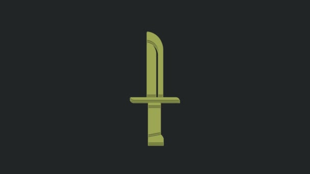 Ікона Зеленого Військового Ножа Ізольована Чорному Тлі Відеографічна Анімація — стокове відео