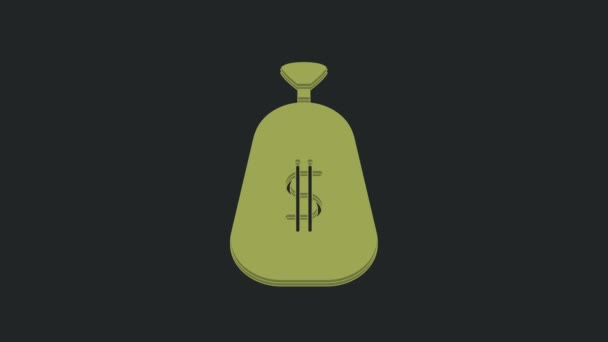 绿色钱袋图标隔离在黑色背景 美元或美元符号 现金银行货币标志 4K视频运动图形动画 — 图库视频影像