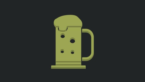 Green Wooden Beer Mug Icon Isolated Black Background Video Motion — Stock Video