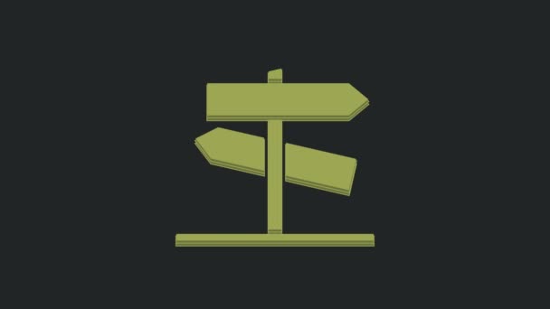 Grön Vägskylt Skylt Ikon Isolerad Svart Bakgrund Pekarsymbol Vägskylt Riktningsskylt — Stockvideo
