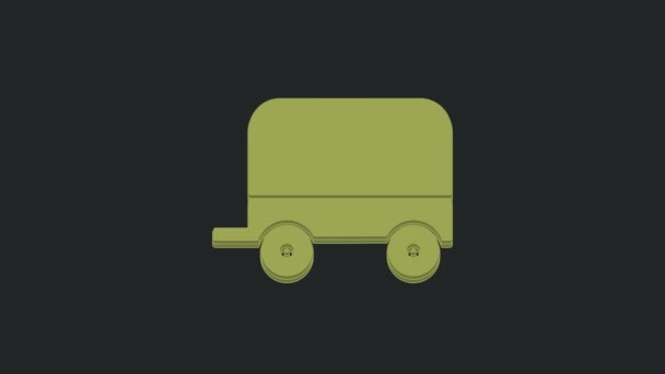 Green Wild West Covered Wagon Icon Isolated Black Background Video — Stock Video