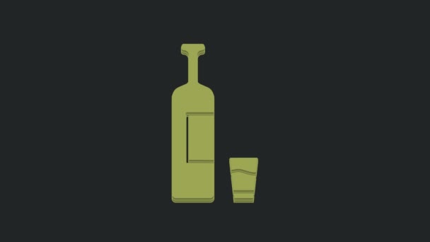 Butelka Zielonej Whisky Szklana Ikona Odizolowane Czarnym Tle Animacja Graficzna — Wideo stockowe