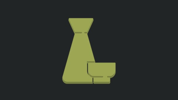 绿色传统的中国茶道图标孤立在黑色的背景上 茶壶加杯子 4K视频运动图形动画 — 图库视频影像