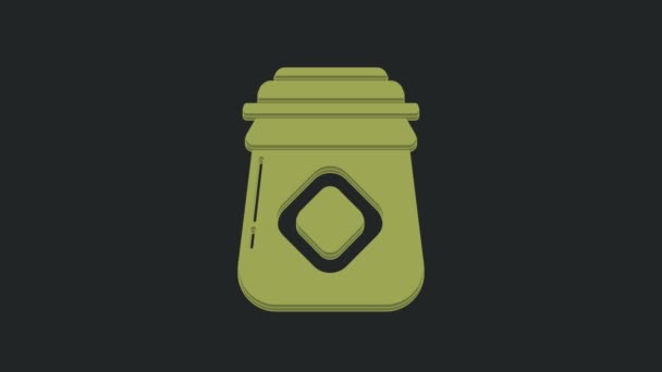 Зеленая Банка Меда Икона Изолированы Черном Фоне Продовольственный Банк Символ — стоковое видео
