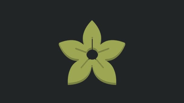 Icono Flor Loto Verde Aislado Sobre Fondo Negro Animación Gráfica — Vídeos de Stock