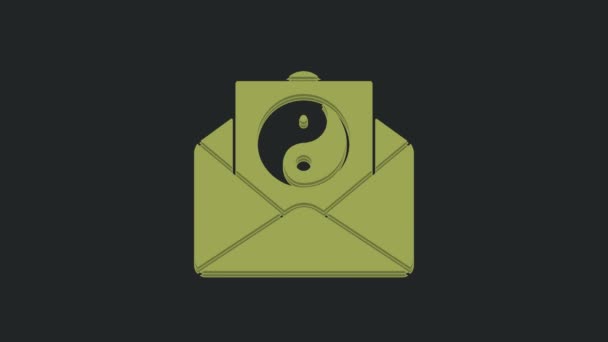 Green Yin Yang Envelope Icon Isolated Black Background Symbol Harmony — Stock Video