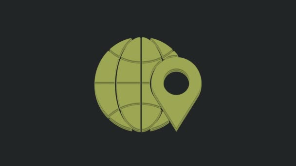 Grön Plats Globen Ikon Isolerad Svart Bakgrund Världs Eller Jordtecken — Stockvideo