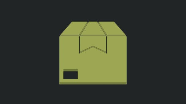 Zielone Kartonowe Pudełko Kartonowe Ikona Izolowana Czarnym Tle Pudełko Paczka — Wideo stockowe