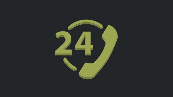 Telefone Verde Horas Ícone Suporte Isolado Fundo Preto Call Center — Vídeo de Stock