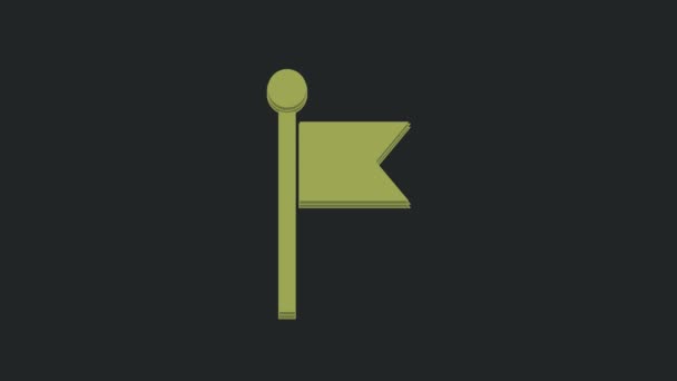 黒の背景に隔離された緑の旗のアイコン ロケーションマーカーシンボル 4Kビデオモーショングラフィックアニメーション — ストック動画