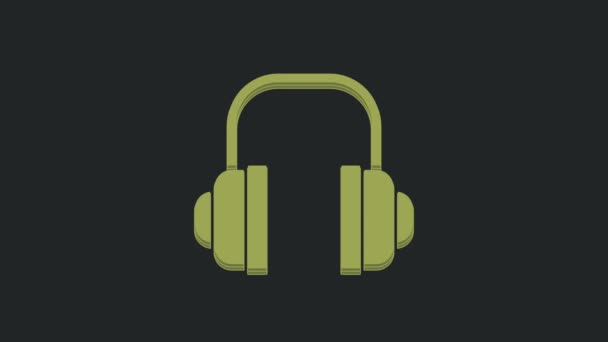 Εικονίδιο Green Headphones Απομονώθηκε Μαύρο Φόντο Υποστήριξη Εξυπηρέτησης Πελατών Ανοικτή — Αρχείο Βίντεο