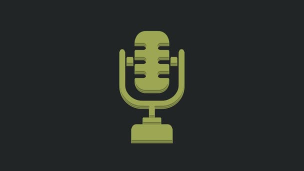 Значок Зеленого Мікрофона Ізольовано Чорному Тлі Ефірі Радіо Мікрофон Знак — стокове відео