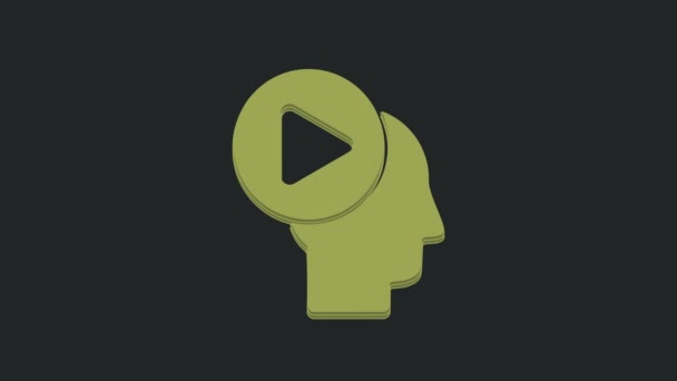 Green Head Люди Иконкой Кнопки Воспроизведения Изолированы Черном Фоне Видеографическая — стоковое видео
