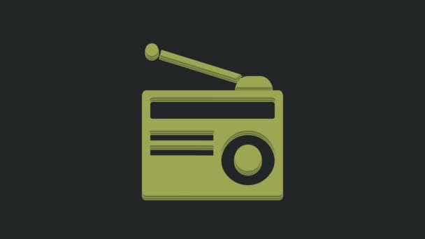 Radio Verde Con Icono Antena Aislado Sobre Fondo Negro Animación — Vídeos de Stock