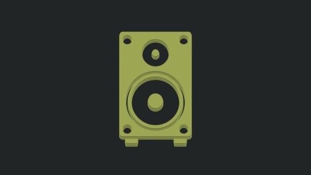 黒の背景に隔離された緑のステレオスピーカーアイコン サウンドシステムのスピーカー 音楽アイコン 音楽コラムスピーカーベース機器 4Kビデオモーショングラフィックアニメーション — ストック動画