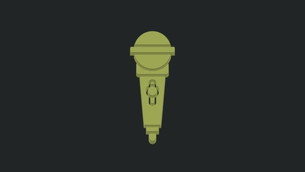 Значок Зеленого Мікрофона Ізольовано Чорному Тлі Ефірі Радіо Мікрофон Знак — стокове відео